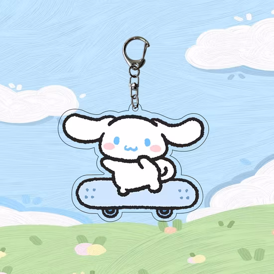 Charme de chaveiro de acrílico para skate Sanrio de desenho animado