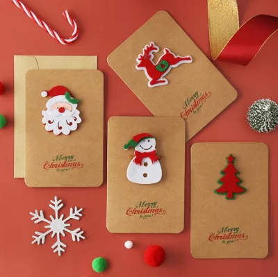 Cartões de felicitações para presente de Natal em papel Kraft marrom retrô de alta qualidade com envelope